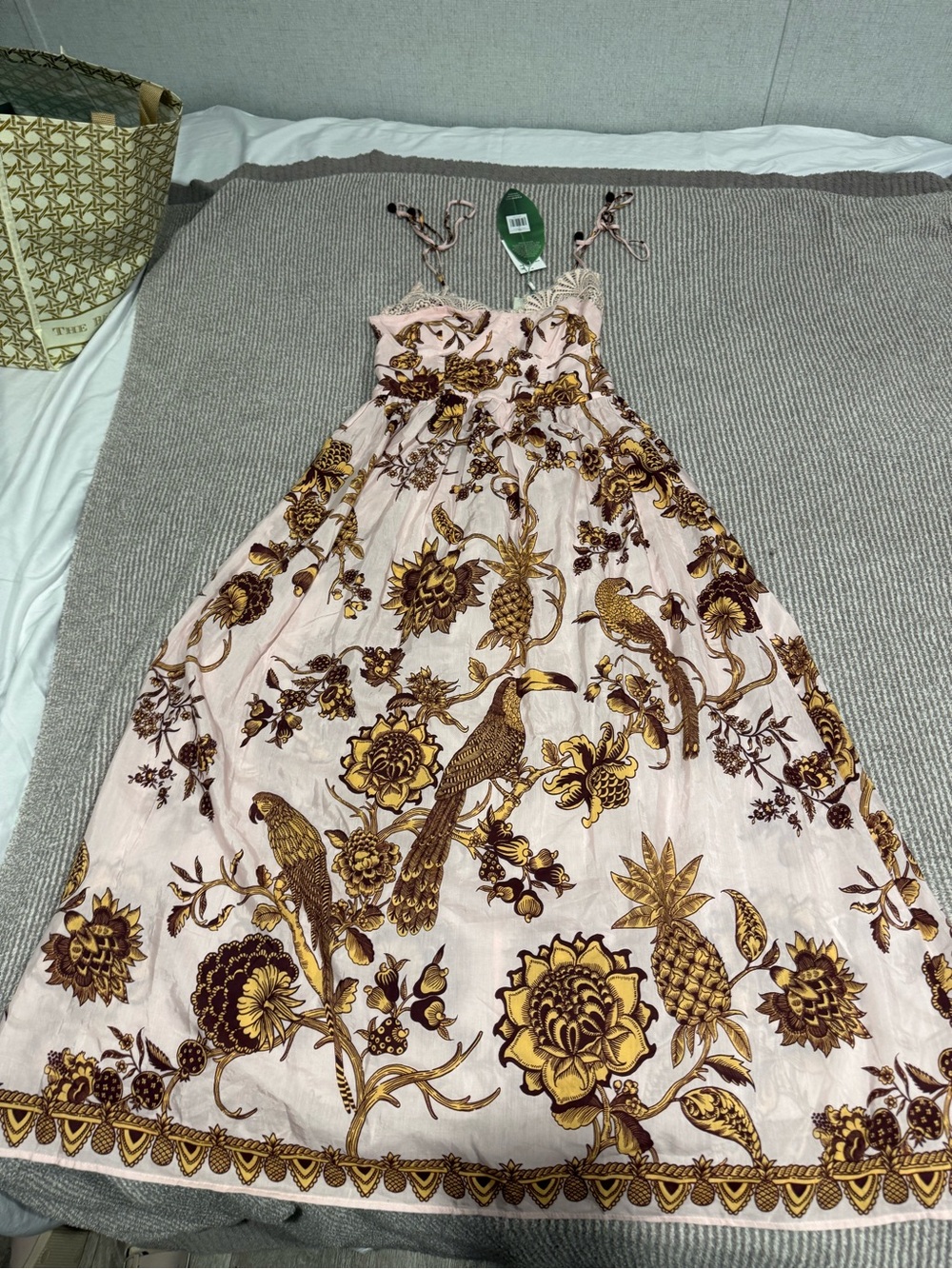 Farm Rio Pink Maxi Dress with Brown & Gold Tropical Print